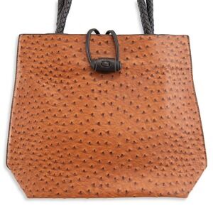 Ostrich Embossed Faux Leather Handbag Braided Handles Boho Western Chic Trendy